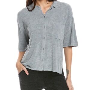 Barefoot Dreams Cozychic Ultra Lite Cropped Short Sleeve Button Front Size Small